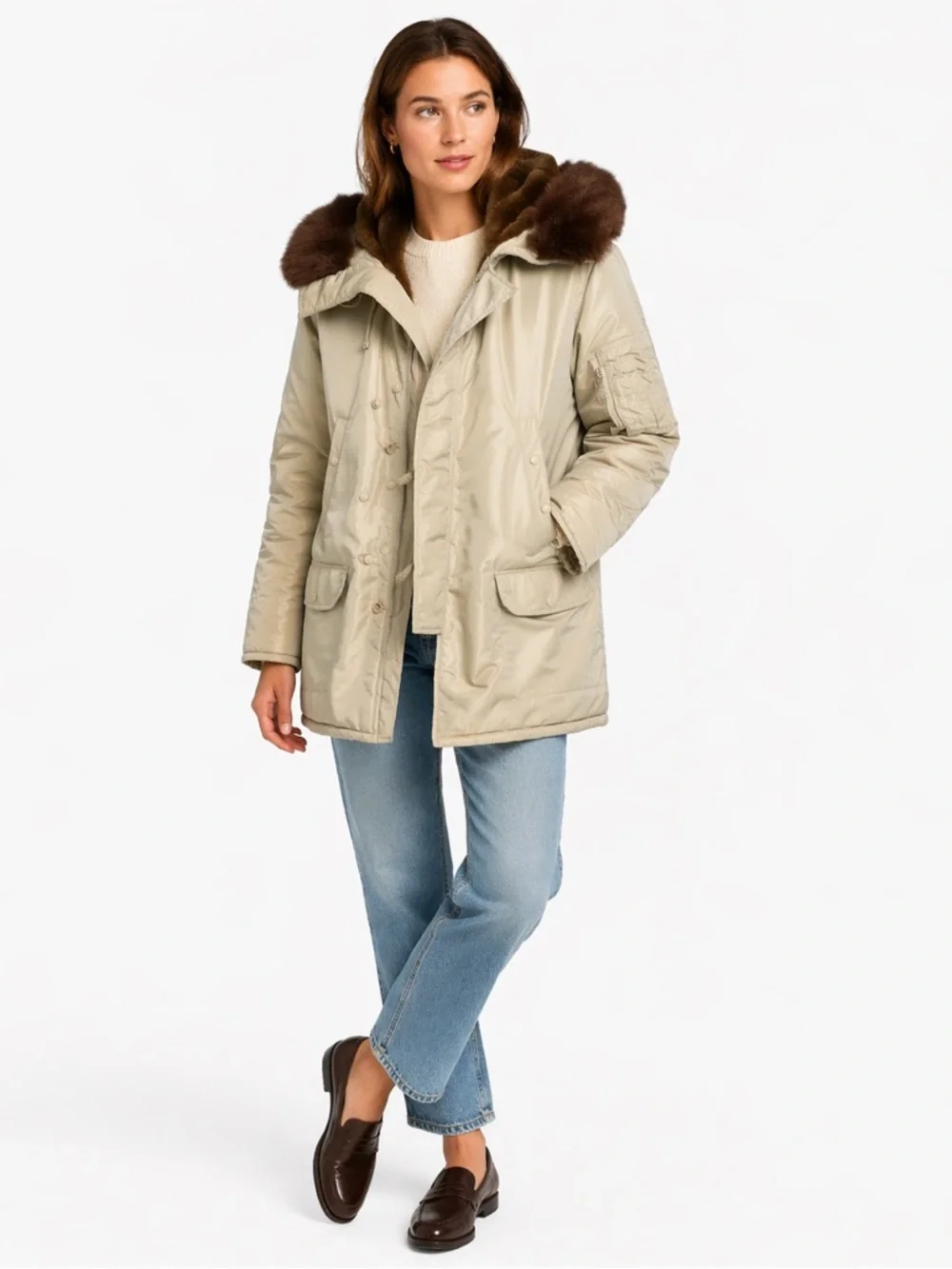J. Crew Faux Fur Lined Trimmed Hood Beige Parka